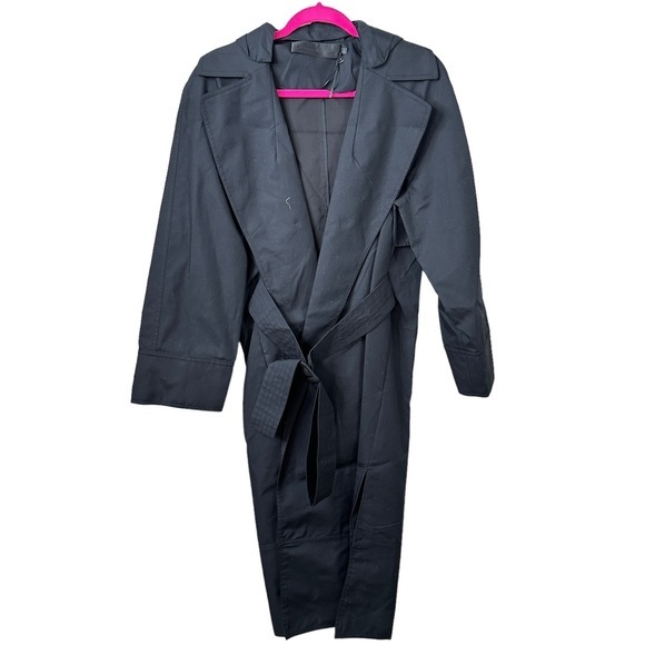 Jenni Kayne NWOT RainCoat Trench Coat Size:Small Belted Hooded Black Color - Picture 5 of 11